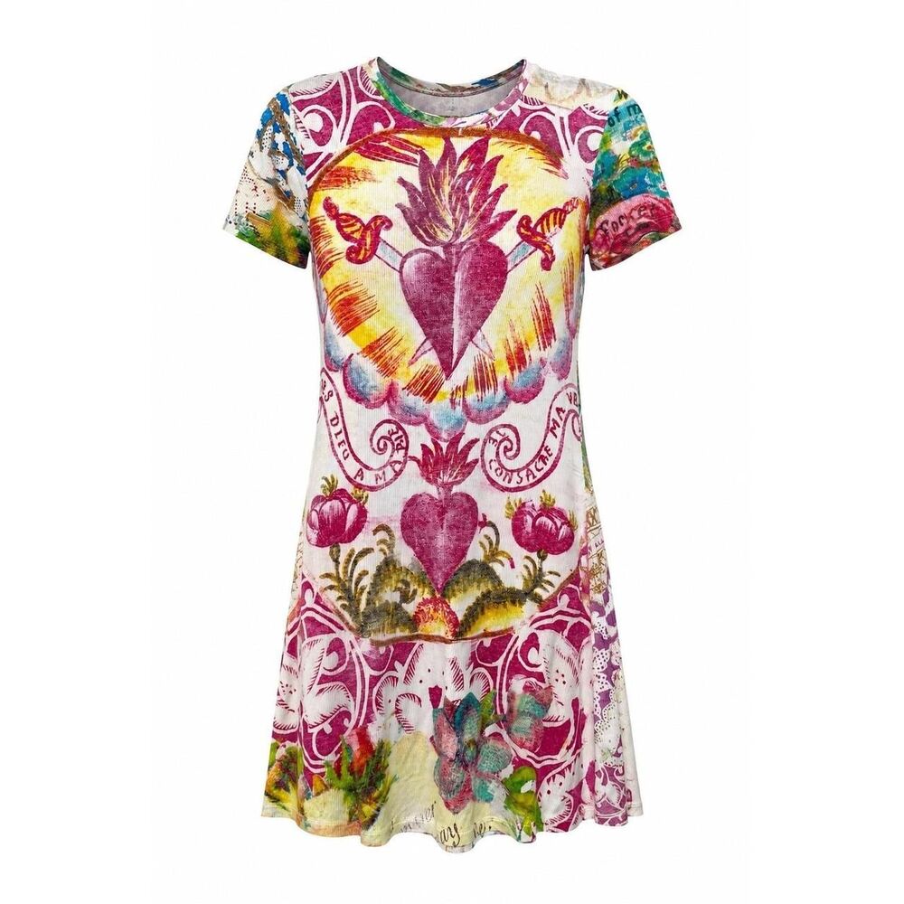 Desigual Sacred Heart Tropical Collage Ribbed Mini Dress Multicolor M